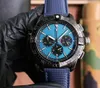 QC 43mm 1884 Watches Quartz Chronograph Mens Watch Blue Inner Black Dial Steel Case Blue Nylon Leather Strap Japanese Movement