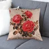 Pillow Vintage Floral/Flower Flax Decorative Throw Case Cover Home Sofa Decorative(3 Roses)