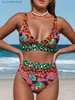 Women's Swimwear V Neck Bikinis 2024 Women High Waist Swimsuit Print Sexy Swimwear Female Bathers Bathing Swimming Swim Suit Beachwear T240330