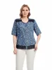 lih hua kvinnors plus size denim skjorta cott vävt tryck skjorta rumpa kort hylsa besättning hals casual topp e2fw#