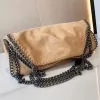 Falabella Mini Woman Metallic Sliver Black Tiny Shop Women Hands Handbag Leather Crossbody Commuter Bag I34S#