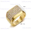 Band Rings Hip Hop Bling Iced Out Stainless Steel Geometric Square Finger Rings for Men Rapper Jewelry Gold Color Drop Shipping T240330
