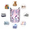 Laundry Bags Folding Basket Peacocks Pattern Pink And Purple Round Storage Bin Large Hamper Collapsible Clothes Toy Bucket Organizer