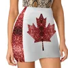 Skirts Canada Flag Red Faux Sparkles Women's Skirt Y2K Summer Clothes 2024 Kpop Style Trouser With Pocket