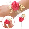 Girls Bridesmaid Werist Frs Wedding Prom Party Boutniere Satin Rose Bracelet Fabric FRS FRS MARDIAD PLUS