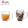Wine Glasses ATO Creative Handle Double Layers Glass Cup Heat Insulation With Dry Flower Sea Snail Coffee Juice Milk Beer Mug Classes