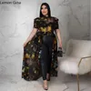 Lem Gina Plus Size Women Tieb Dye Mesh Zobacz, choć puff krótkie rękawy wysoko podzielone maxi DR Style Bluzki