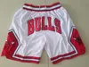 Pantaloncini da uomo''Chicago''Bulls'' Pantaloncini da basket retrò in rete ricamati casual atletici da palestra, bianchi 001