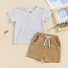Giyim Setleri 0-4y Bebek Erkekler Yaz Kıyafetleri Toddler Kısa Kollu Çizgili Baskı T-Shirt Düğmesi Şort Giysileri
