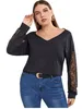 Plus-storlek LG Sleeve Spring Summer Fi Elegant T-shirt Kvinnor Cold Shoulder Lace Patchwork Blus Top Big Size Clothing 4xl C89S#