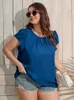 finjani Plus Size Keyhole Neck Puff Sleeve Blouse 2022 Summer Women T-Shirt Loose Chiff Casual O-Neck Short P07M#