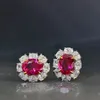 OEVAS Vintage 100% 925 Sterling Silver Created Moissanite Ruby Gemstone Birthstone Ear Stud Earrings Sparking Fine Jewelry Gifts299p