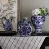 Vases en céramique bleue et blanche pour fleurs, grand vase décoratif, pots de cuisson à haute température, plantes polyvalentes