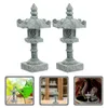 Garden Decorations 2 Pcs Japanese Tower Light Decoration Micro Landscape Decors Pavilion Model Square Hole