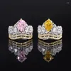 Cluster Rings Romantic Pink Yellow Drop High Carbon Diamond Gemstone S925 Sterling Silver Crown Ring For Women Luxury Jewelry Birthday Gift