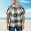 Men's Casual Shirts Elegant Houndstooth Hawaiian Shirt Men Beach Black And White Retro Short-Sleeve Y2K Funny Design Blouses