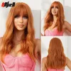 Wigs Medium Length Wavy Orange Copper Synthetic Wigs Ginger Short Cosplay Wig with Bangs for Black Women Party Use Heat Resistant