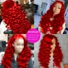 Closure Hot Red Colored Loose Deep Wave Bundles with Closure 13x4 Frontal with Bundles Brazilian Remy Hair Bundles with Closure