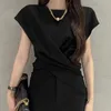 Kvinnors T -skjortor Koreansk stil Cross Design Kort ärm tee för kvinnor sommar Slim Elegant Top Clothing S Solid Oversize