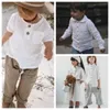 Linen Cotton White Shirts 2024 Boys Girls Summer T-Shirts Toddler Comfortable Tops Tee Children Clothing Kids Button Blouse 240326