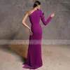 Abiti da festa Viola da sera per le donne 2024 Una spalla Abiti a maniche lunghe Sirena/Tromba Fiori 3D Elegante formale