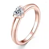 Anéis de cluster Anziw Rose Gold Cor 0.5ct em forma de coração Moissanite Solitaire Anel de Noivado Prata 925 para Mulheres Promessa Bandas de Casamento