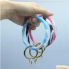 Nyckelringar ins nya modemonogrammade Sile Wristlet Pink Blue Camouflage -armband Bangle Keyring Large Circle Keychain Armband Hold Dhueo
