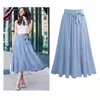 Casual Streetwear Plus Taille Lg Jupes Femmes Été Chiff Lace Up Bow Maxi Jupe Élégant Stretch Taille Haute Big Swing Faldas 99Xw #