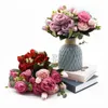 Guirnaldas de flores decorativas Ramo de flores artificiales de peonía de seda rosa de 30 cm, 5 cabezas grandes y 4 brotes, plantas falsas baratas para decoración de bodas en el hogar en puerta L2403