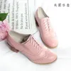 Chaussures habillées printemps et automne femmes en cuir véritable style collégial tête ronde sculpté talon épais Brock à lacets Oxfords