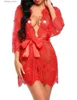 Sexy Set Hot Sale Fashion Dessous transparent V-Ausschnitt Nachtwege Porno sexy Frauen Spitze Babydoll erotische Nachtwäsche Robe G-String Sex Kostüm Y240329