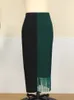 Plus la taille des jupes élégantes Wemen taille haute Lg longueur midi Patchwork noir vert gland jupe bureau dame travail soirée fête nouveau C7eq #