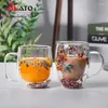 Wine Glasses ATO Creative Handle Double Layers Glass Cup Heat Insulation With Dry Flower Sea Snail Coffee Juice Milk Beer Mug Classes