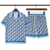 Casa Blanca Pantalones cortos para hombre Diseñador Casablanc Camisa Conjuntos de seda para verano Casa europea y americana Camisa de playa estampada de manga corta Pantalones cortos 9245