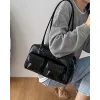 new Korea bag female niche e-shoulder underarm wax leather bag double-bag leisure handbag bag Cool wit largecapacity f0oL#