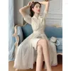Basic Casual Dresses Summer Womens Chiffion Button Blazer Dress Office Causal Lady Fashion Y See Through Sleeve Drop Delivery Apparel Otmj5