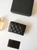 Luxe C Fi Femmes Porte-cartes Fold Rabat Modèle Classique Caviar Agneau Gros Femme Noire Petit Mini Portefeuille Pure Couleur Pebble Leath I45X #
