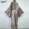 WINYI Urlaub Boho bedrucktes langes Kimono-Kleid Bikini-Wickel-Vertuschungen Damen Sommerkleidung Strandkleidung Badeanzug-Vertuschung Kimono 240315