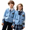 Uniformes de maternelle, ensemble d'uniformes scolaires d'automne et d'hiver, vêtements scolaires pour enfants, uniformes de classe, tricots de style britannique.407r#
