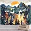 Tapisserier Mountain Tapestry Wall Hanging Forest Trees Art Sunset Road In Nature Landscape Home Decor for Room