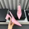 2024 Sandálias femininas de luxo primavera verão sandálias de designer sapatos de salto alto moda couro patente couro pontiagudo preto cinza rosa bege noite