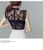 レディースブラウスシャツ2022ブランド女性ファッションブラウススタンドカラーノースリーブ透明レース高品質YブルーサロジャスミュージャードロップDHDGX