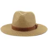 54-57-59-60cm naturlig Panama mjuk stråhatt med brunt bälte sommarkvinnor Män breda brim strand sol cap uv skydd fedora hat240327