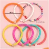 Pulseras Heishi con cuentas Conjunto de cuentas Hilos Arco iris Oro Amor Corazón Encanto Estiramiento 4 mm Arcilla suave Apilable Pulseras Boho Gif Dhgarden Dhlme