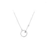 Kedjor 925 Sterling Silver Necklace Round Circle Pendant Kvinna för kvinnor Fashion Simple Clavicle Chain Statement