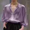 Männer Casual Hemden INCERUN Tops 2024 Koreanische Stil Hübsche Sexy Leicht Transparent Streetwear Männliche Langarm Bluse S-5XL