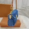 الدنيم الأزرق الفاخرة الفاخرة مصممة مصمم حقيبة الكتف الرجعية مصممي المصممين امرأة محافظ المصمم امرأة مصغرة حقيبة يد 26 سم عبر الجسم حقائب اليد