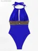 Dames Zwemkleding 2024 Halterbadpak Metalen ketting Effen Badmode Dames Badpak Vrouwelijke gewatteerde Monokini Zwemmen Zomer Strandkleding bodysuit T240330