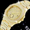 Montres en or 18 carats pour hommes de luxe plein de diamants montre pour hommes montres à Quartz de mode AAA CZ Hip Hop glacé horloge masculine reloj220v