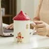 Mugs Gingerbread Man Red House Cottage Shape Ceramic Mug Coffee Cup With Lid Home Tea For Family Friends Holiday Gifts